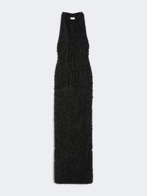 Viscose yarn dress with micro-flounces - BLACK