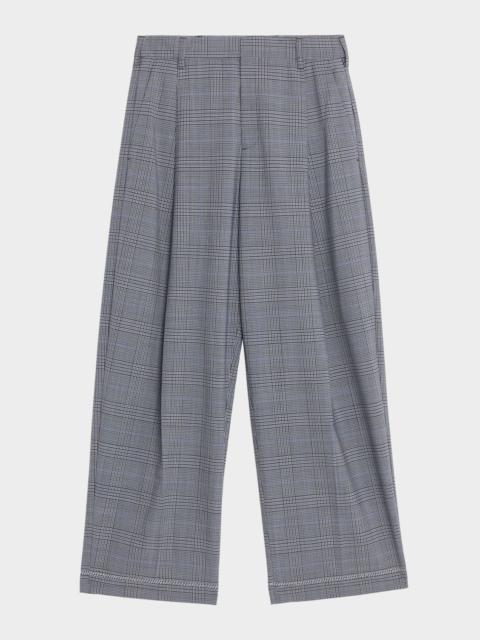 Check Pleated Wide-Leg Trousers