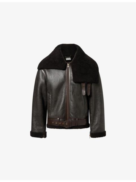 Oversized-Collar Shearling Aviator Jacket