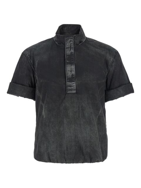 high-neck denim shirt