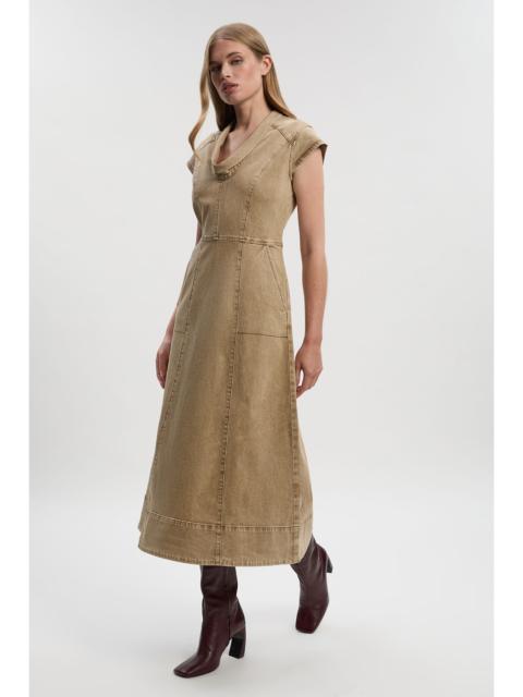 Denim Cowl Neck Midi Dress