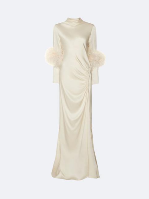 Satin Bias Feather Tab Gown With Slit