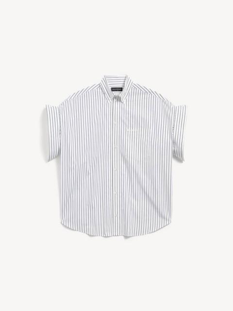 Women's Tucked Sleeve Shirt in White/blue