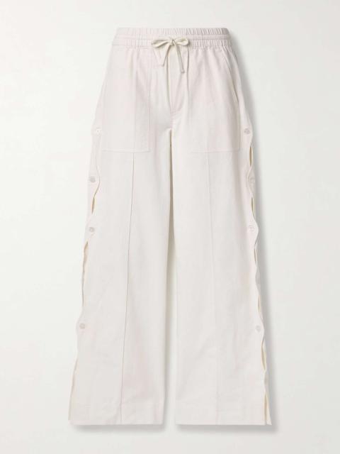 Shai cutout button-detailed cotton and linen-blend wide-leg pants Ivory