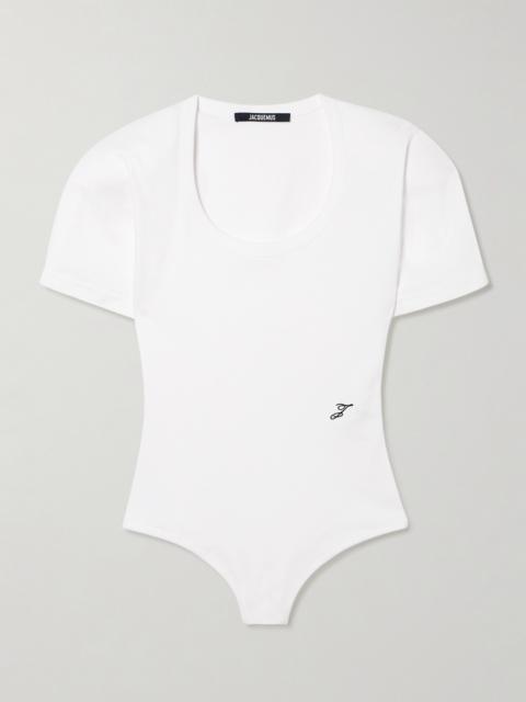 The Ovalo Embroidered Ribbed Cotton-jersey Bodysuit