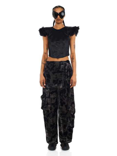 BLACK WATERCOLOR ROSES LAWN SKIRT CARGO PANT
