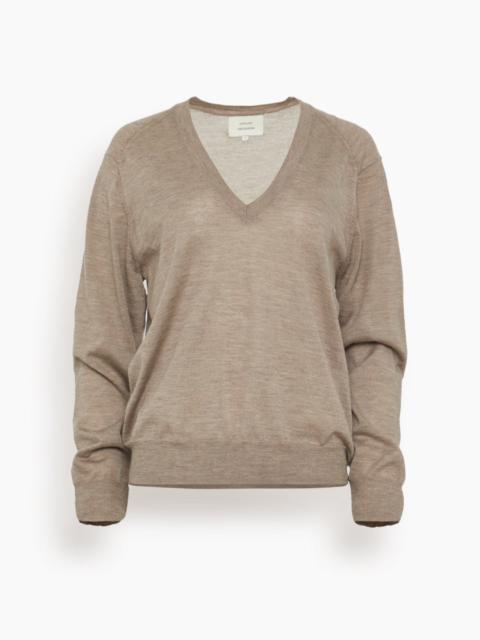 Julio V Neck Fine Knit Sweater in Taupe Melange