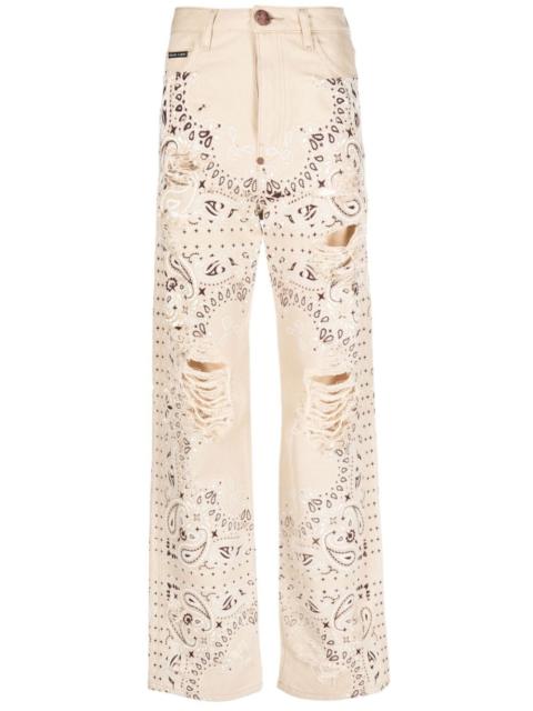 paisley-print cotton jeans