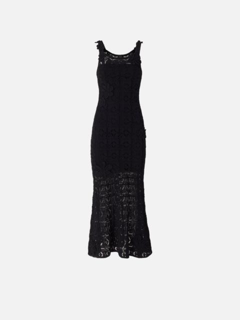 CROCHET-EFFECT MIDI DRESS WITH APPLIQUÉ FLOWERS