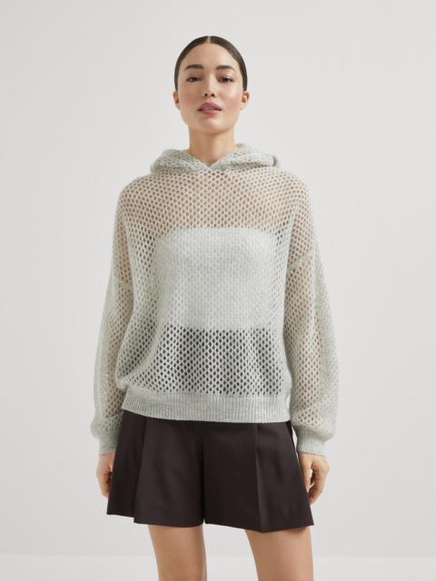 Mohair, cotton and wool dazzling mesh hooded knit sweatshirt
