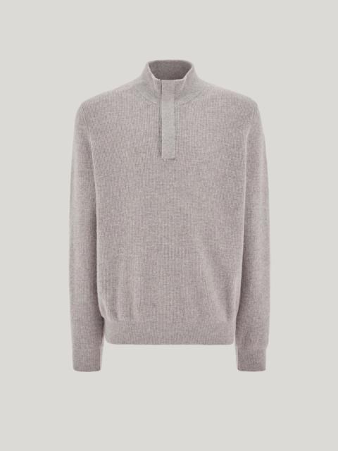 WOOL AND CASHMERE MOCK NECK SWEATER WITH ZIPPER AND LAMBSKIN DETAILS