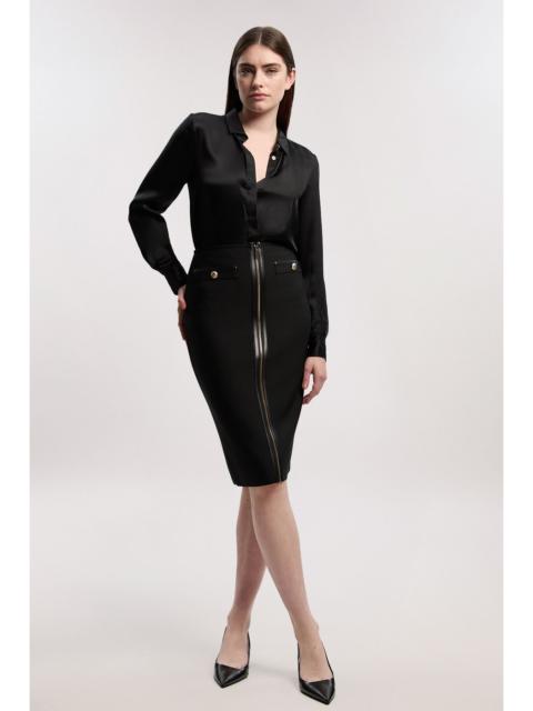 Pu Tipped Military Bandage Midi Skirt