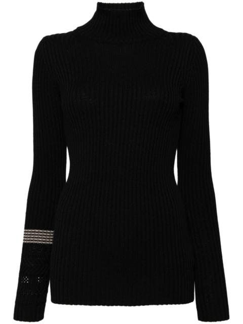 high-neck ribbed-knit top