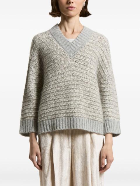 sequin-embellished V-neck sweater
