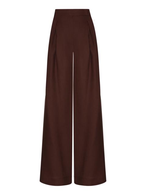 Desperte Pleated Linen Wide-Leg Pants brown