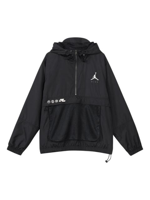 Men's Jordan Logo Printing Loose Hooded Half Zipper Jacket Black DJ0247-010
