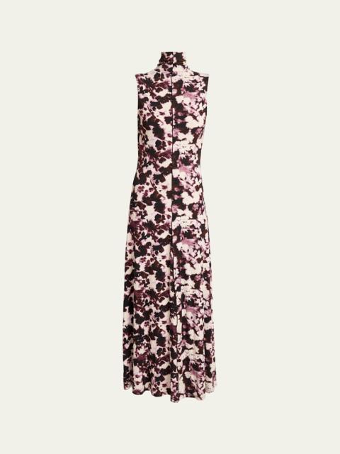 Valentina Floral Jersey Turtleneck Midi Dress