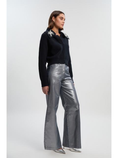 Petite Metallic Coated Denim Wide Leg Jean
