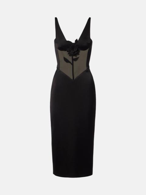 Floral-appliqué satin and taffeta gown