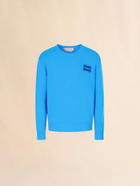 BRIGHT BLUE CASHMERE SWEATER WITH MARNI PATCH