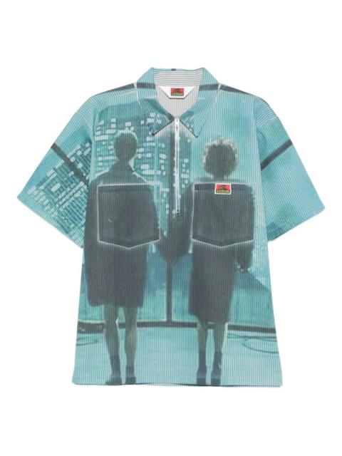 graphic-print half-zip polo shirt