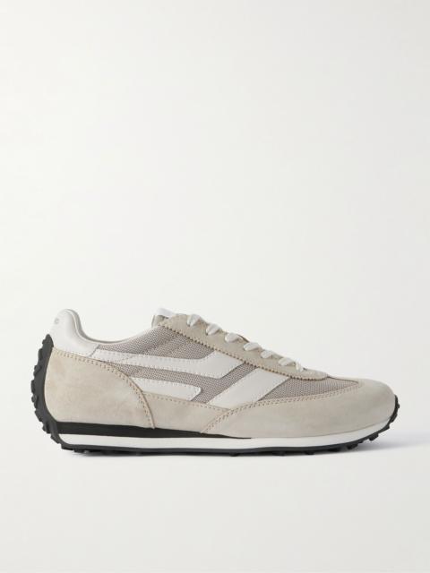 Mesh and Leather-Trimmed Suede Sneakers Cream