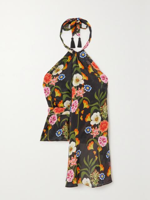Amaris Floral-print Twill Halterneck Top