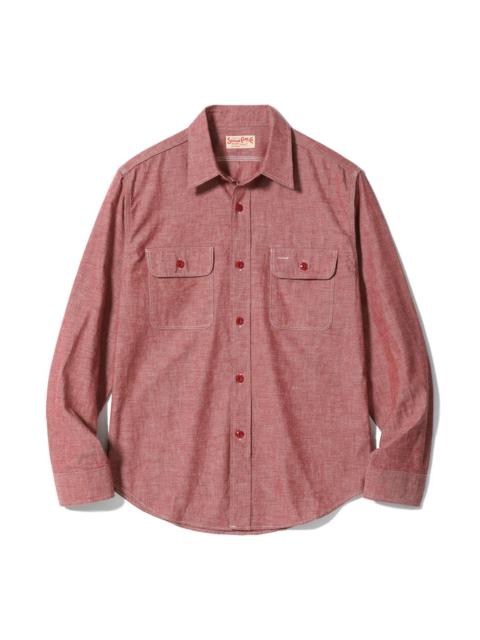SC29682 Red Chambray Long Sleeve Work Shirt