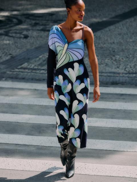 Black Lovely Anthurium One-Shoulder Maxi Dress