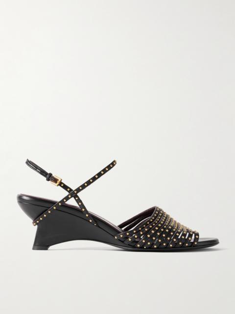 Drew Studded Glossed-leather Sandals
