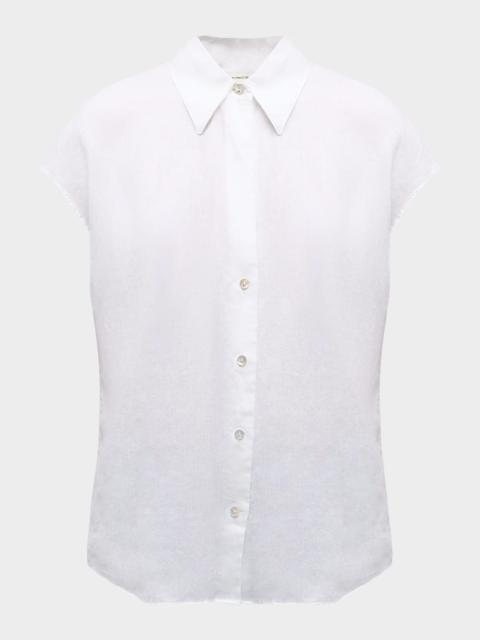 Cap-Sleeve Linen Button-Front Blouse