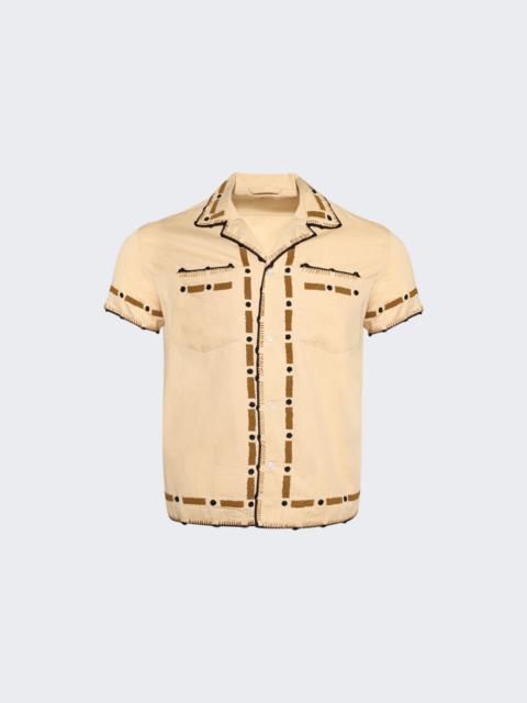 Beaded Ryegrass Short Sleeve Shirt Tan Brown