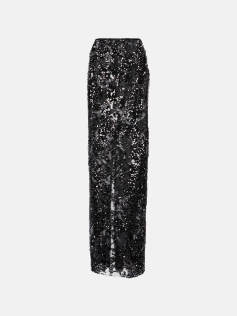 Sequined high-rise tulle maxi skirt