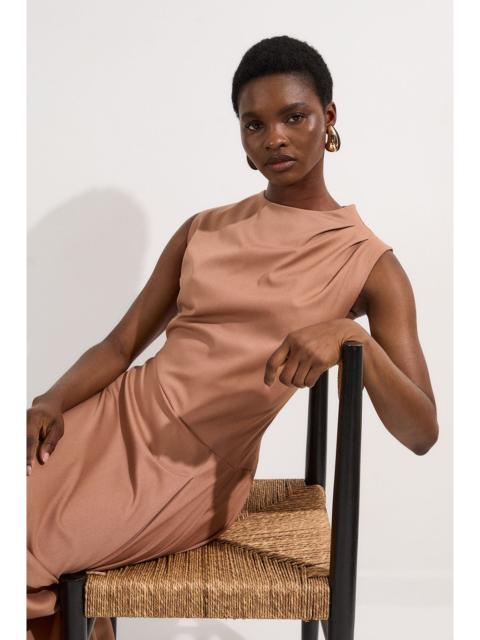 Tailored Drapey Bodice Asymmetric Midi Dress