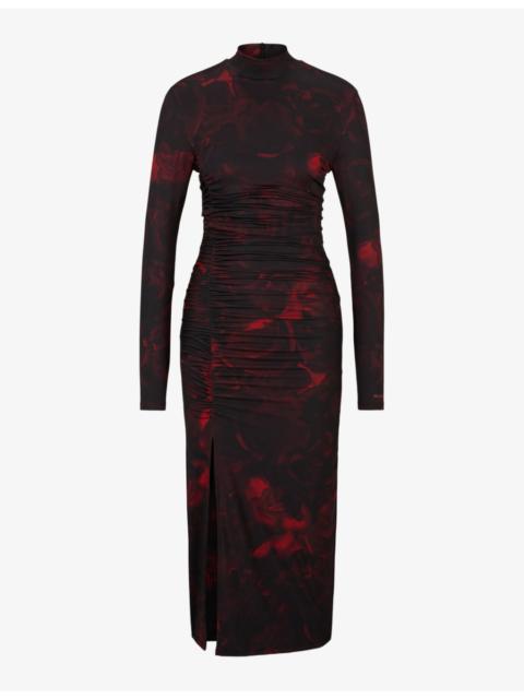 Abstract-print slim-fit midi dress
