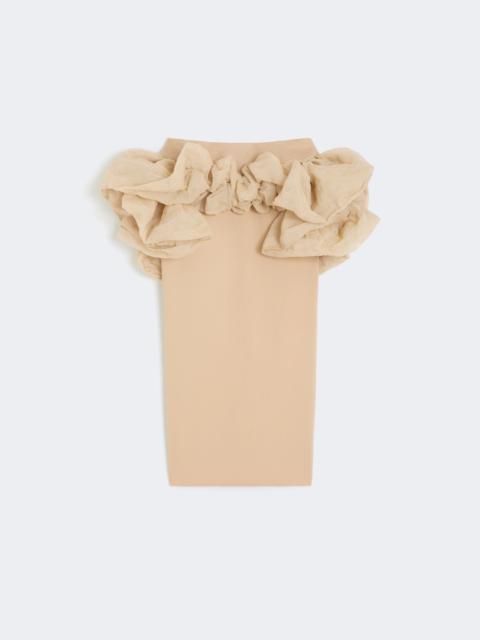 Viscose jersey midi skirt with ruffles - CAMEL