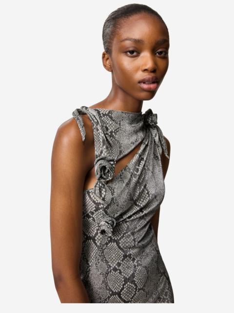 Snake Print Asymmetric Flower Gown