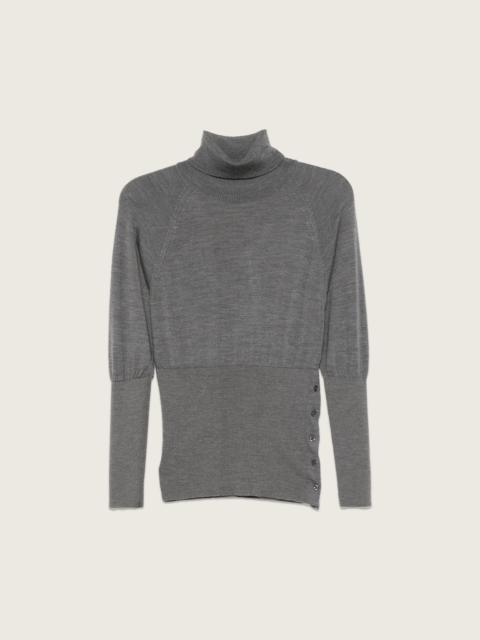 Fitted High Neck Button Placket Jumper