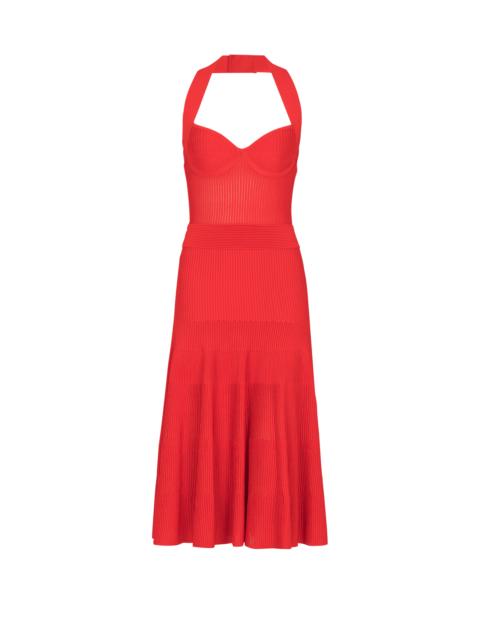 Halterneck pleated knit midi dress