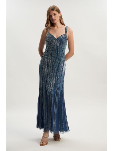 Beaded Contour Sweet Heart Neckline Woven Maxi Dress