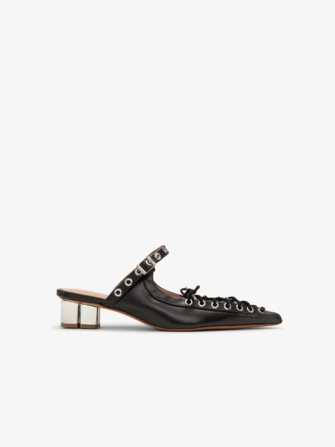 BLACK OLEATEX LACE-UP MULES