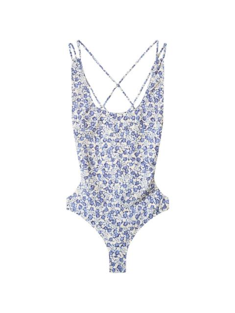 Tenisia floral-print crossover-straps swimsuit