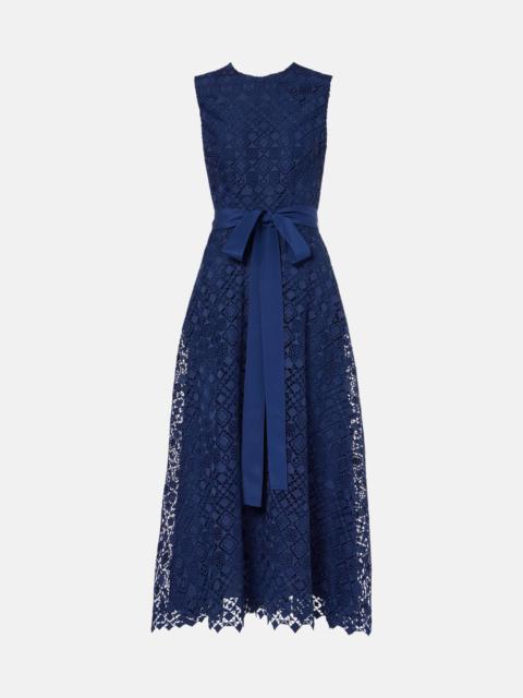 Bow-detail macramé midi dress