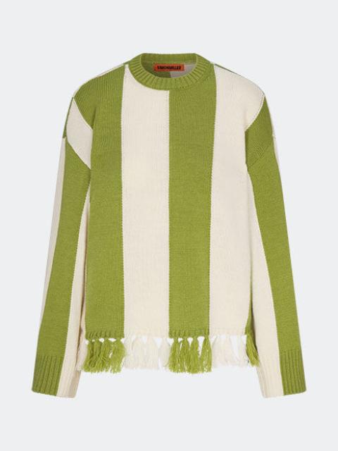 Faye Tassel Sweater In Moss Green/Cream
