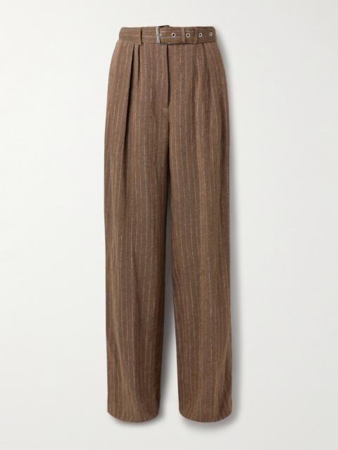 Pleated Striped Linen-blend Wide-leg Pants
