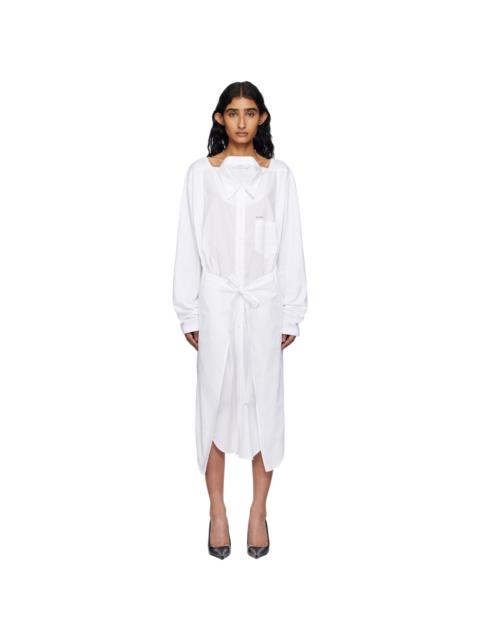 White Movable Collar Wrap Midi Dress