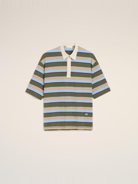 BLUE STRIPED COTTON AMI PATCH POLO