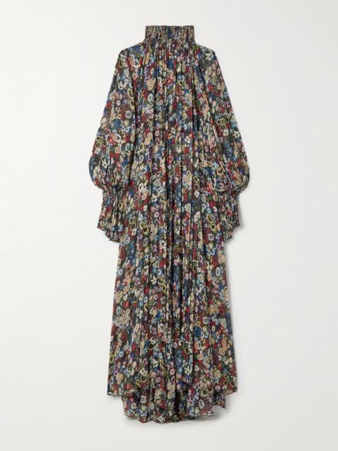 Edgar Pleated Floral-print Silk-chiffon Turtleneck Maxi Dress