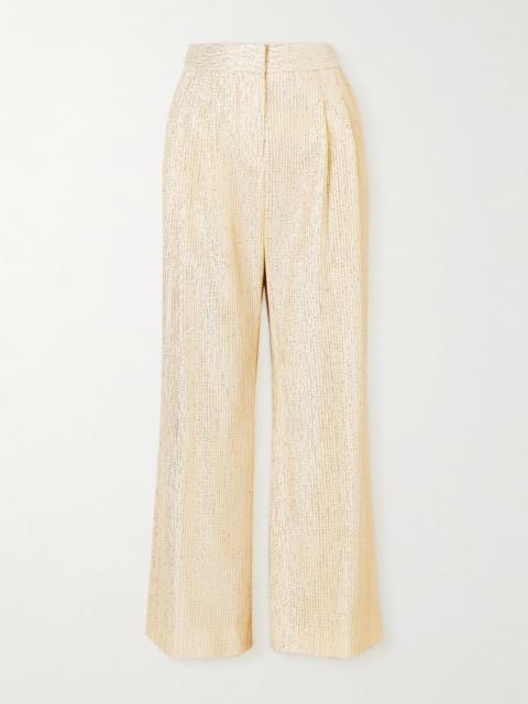 Sequined Fishnet Wide-leg Pants