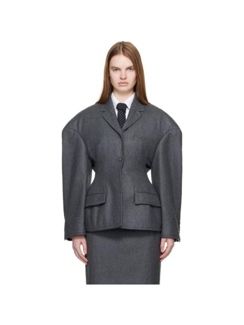 Gray Nipped Waist Cocoon Blazer